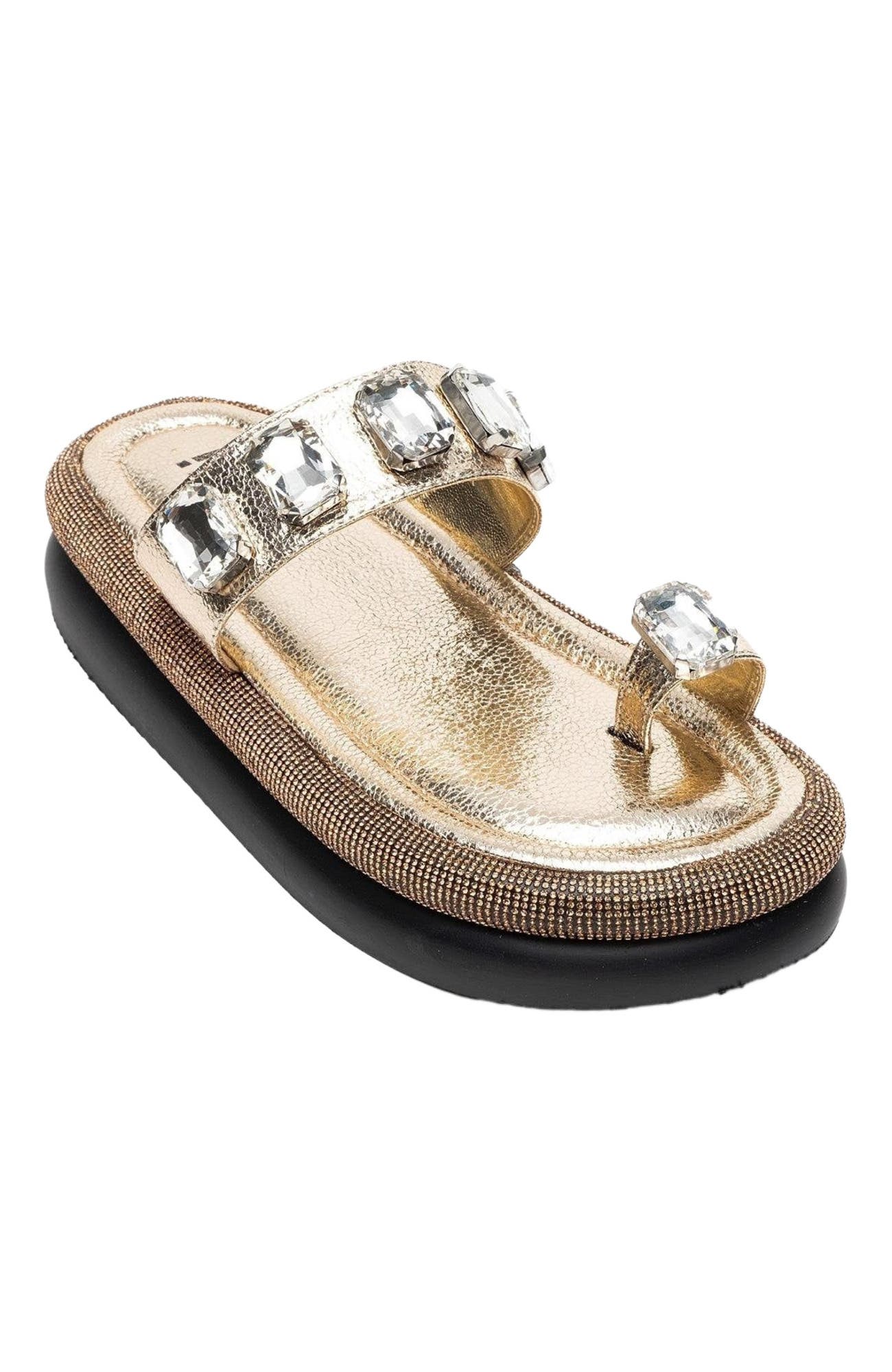 Prologue Shoes Evans Jeweled Platform Sandal, Alternate, color, Gold Faux Leather