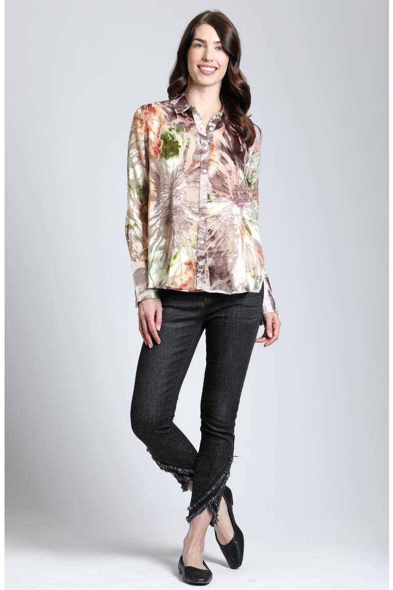 Velvet Burnout Sheer Button-Up Shirt, Alternate, color, BEIGE MULTI