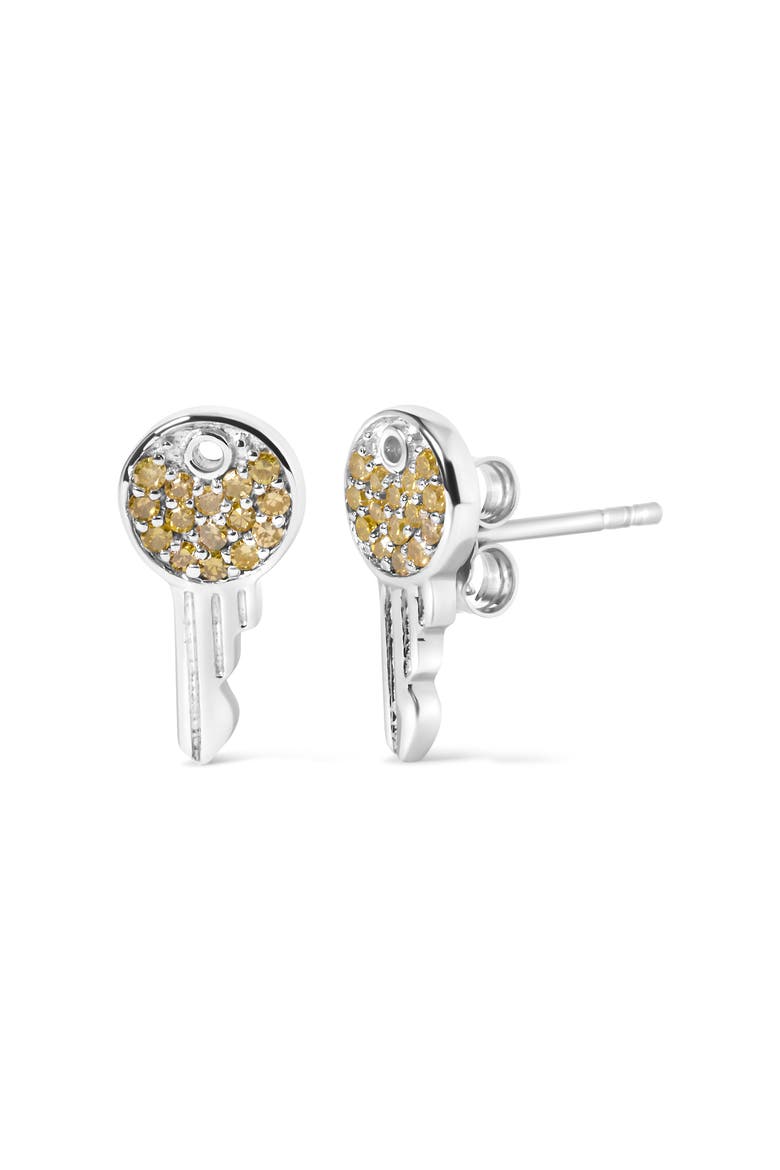 925 Sterling Silver 1/6ct TDW  Yellow Treated  Diamond Charm Earrings, Alternate, color, Silver