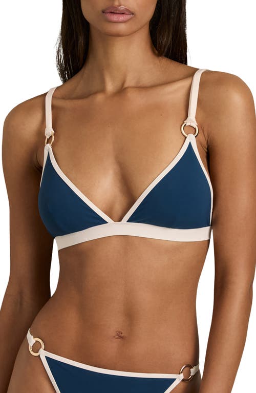 Reiss Blue/white Bianca Contrast-trim Triangle Bikini Top In Blue/white