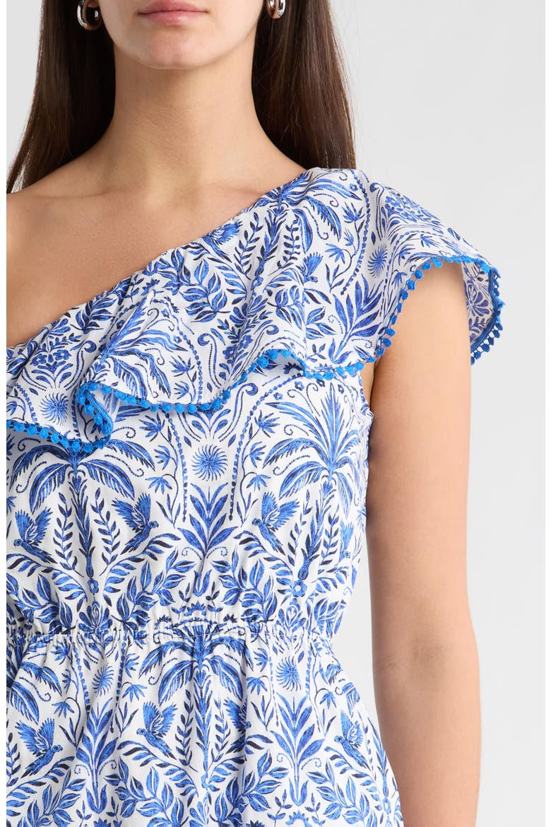 Romina Tropical Print One-Shoulder Cotton Dress, Alternate, color, BLUE-WHITE-MULTI
