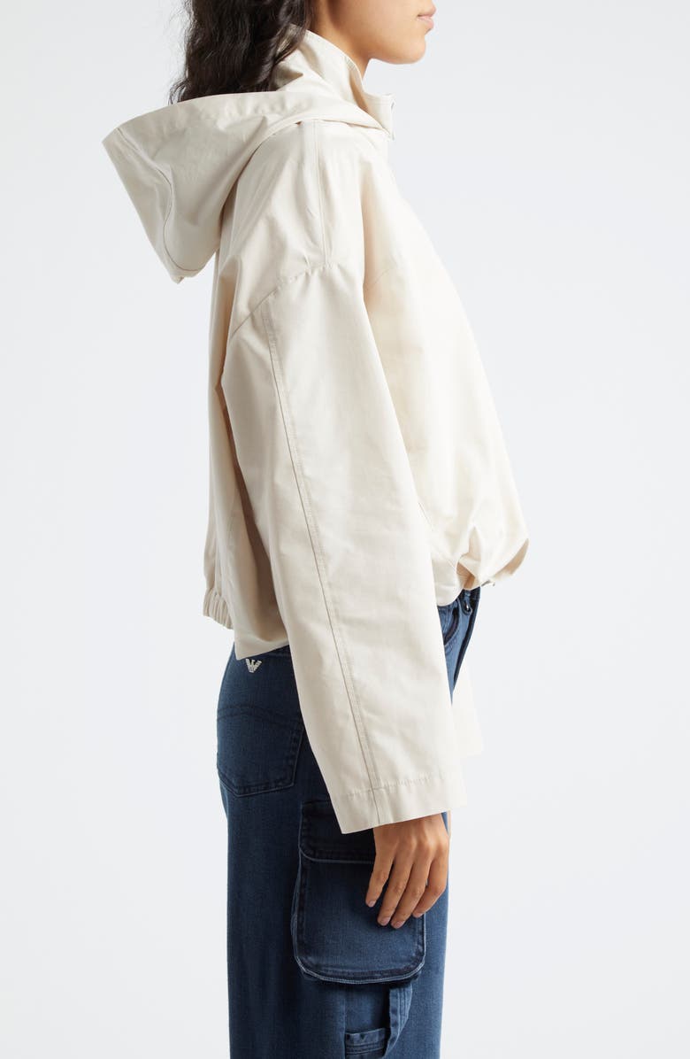 Emporio Armani Technical Cotton Blend Crop Hooded Windbreaker, Alternate, color, Solid Medium Beige