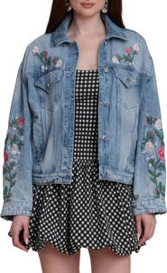 Avec Les Filles Embroidered Denim Trucker Jacket