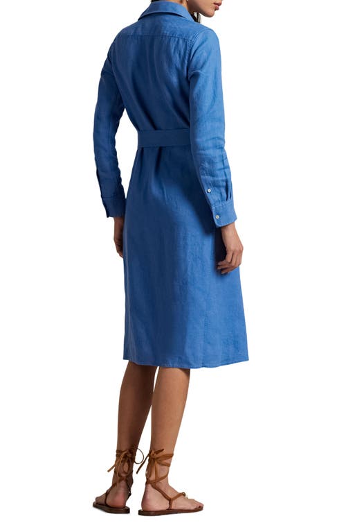 Polo Ralph Lauren Belted Long Sleeve Linen Shirtdress In Retreat Blue