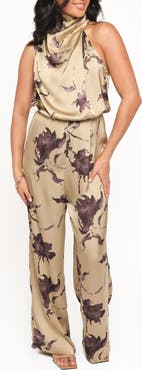 Petal & Pup Savannah Floral One-Shoulder Satin Jumpsuit