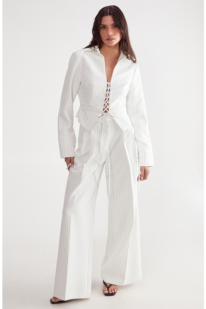 Pinstripe Lace-Up Jacket, Alternate, color, IVORY