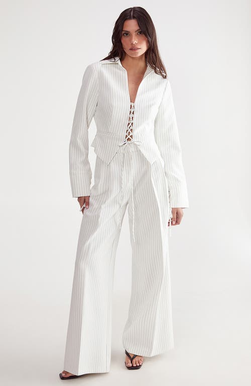 Nasty Gal Pinstripe Lace-up Jacket In Ivory