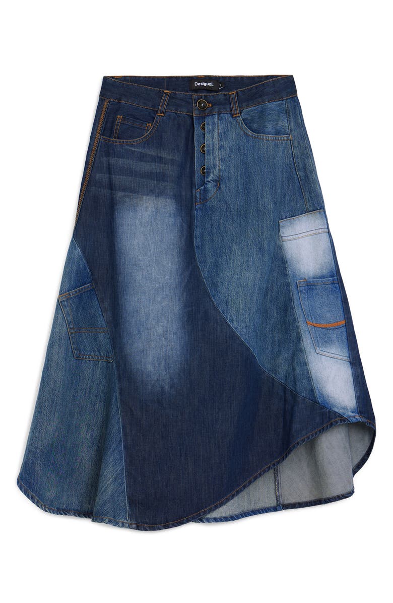 Desigual Patchwork Denim Skirt, Alternate, color, Blue