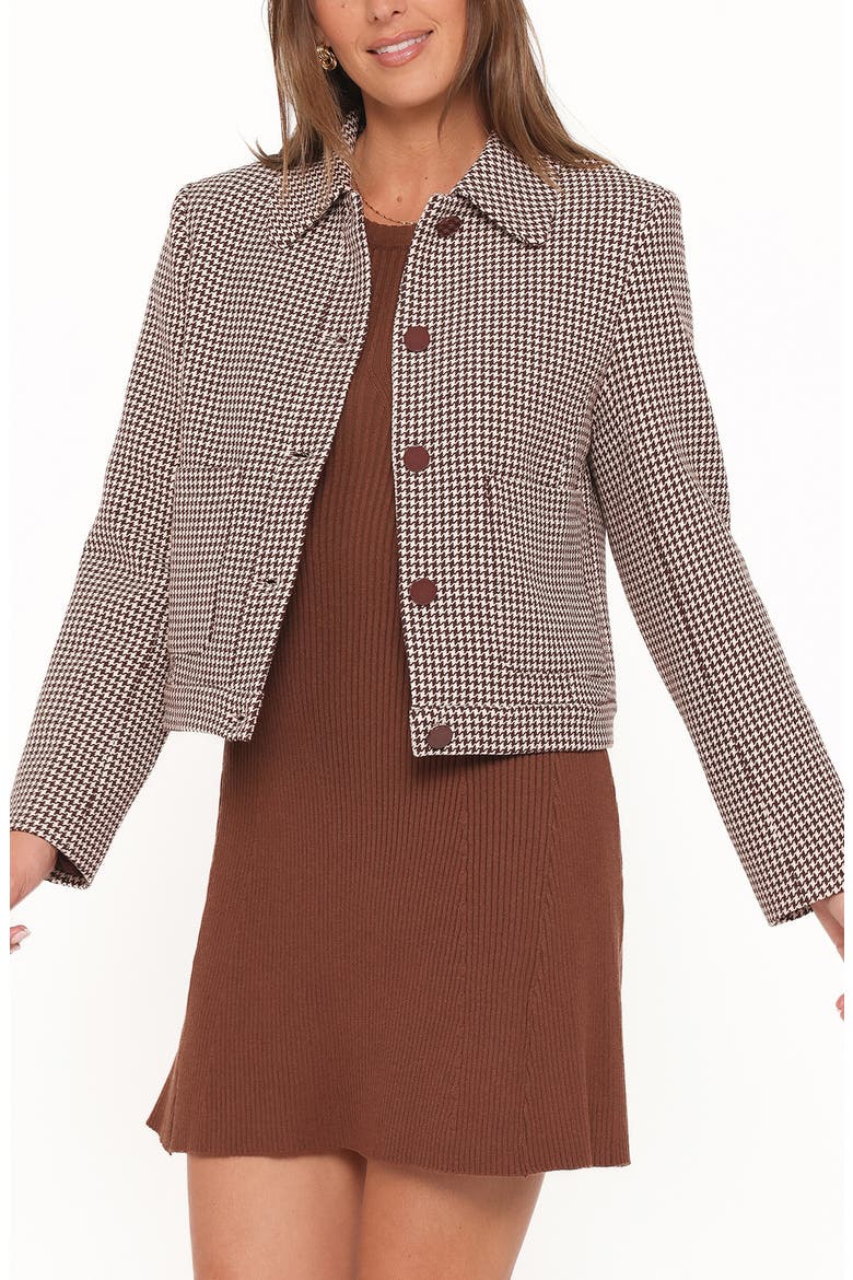 Harvie Houndstooth Cropped Trucker Jacket, Alternate, color, BROWN HOUNDSTOOTH