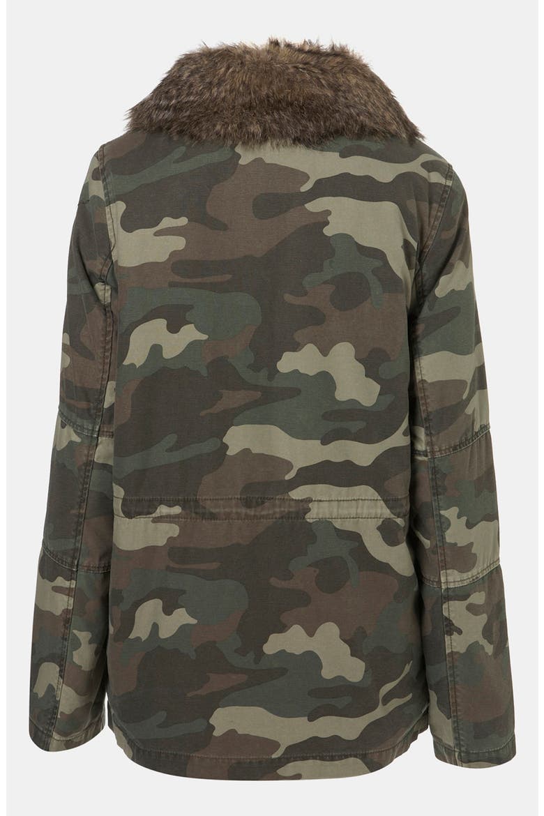 Faux Fur Lined Camo Utility Jacket, Alternate, color, KHAKI
