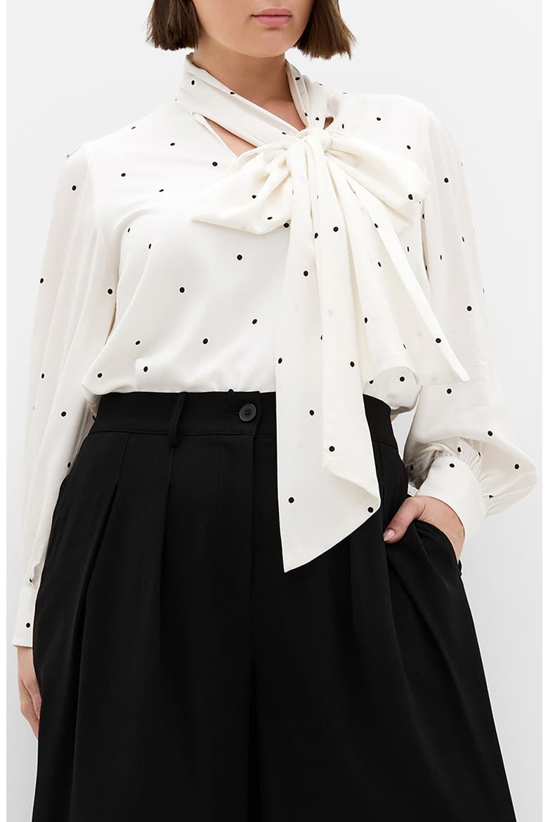 Kensie Tie Neck Blouse, Main, color, BLACK SPOT