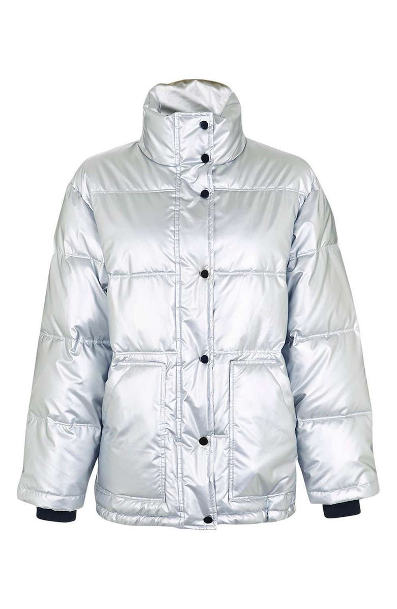 Topshop Bianca Metallic Puffer Jacket, Alternate, color, 
