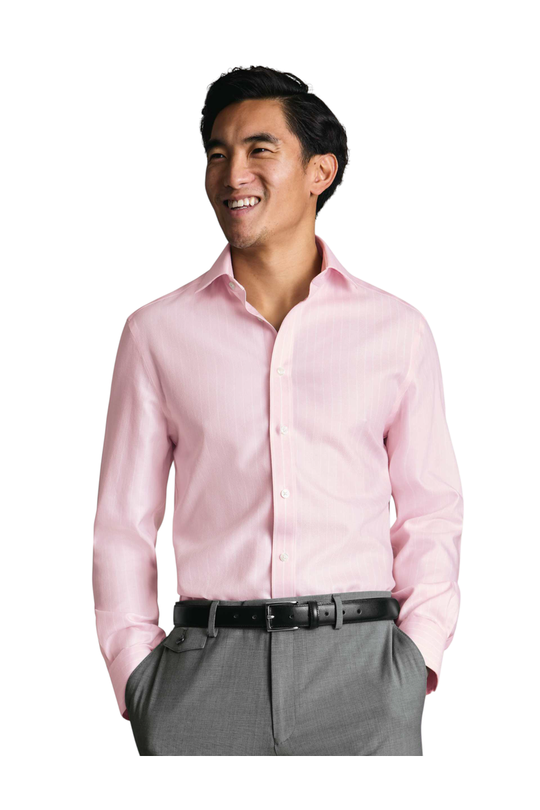 Non-iron Striped Herringbone Shirt, Main, color, Light Pink