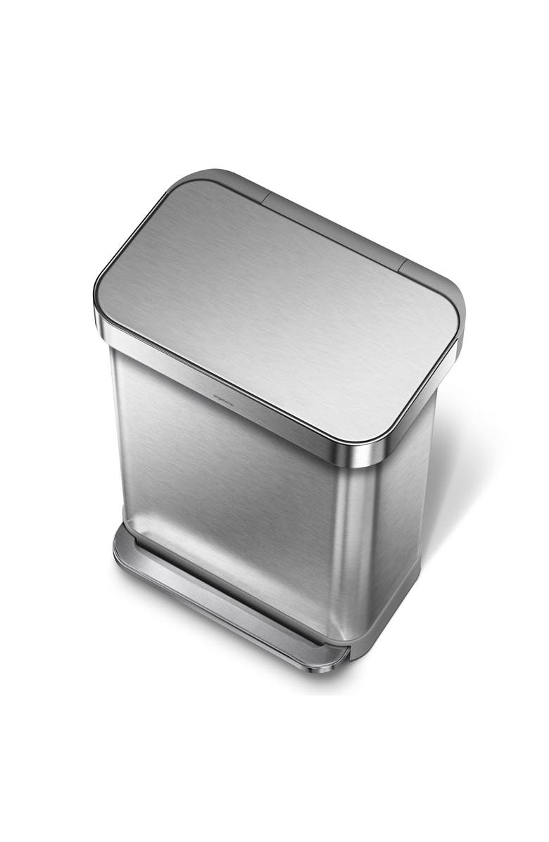 simplehuman 55L rectangular step can with liner pocket, Alternate, color, Brushed