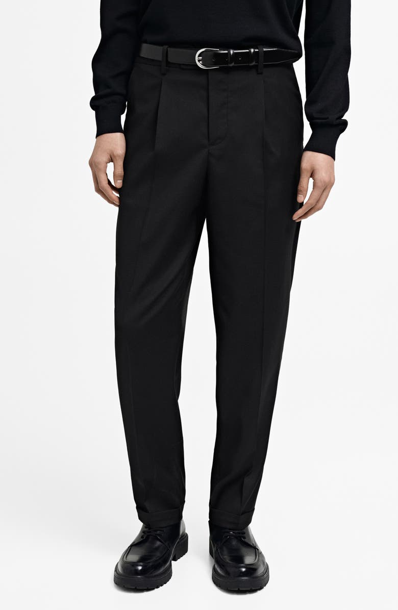 MANGO Slim Fit Pleated Black Stretch Dress Pants, Main, color, 