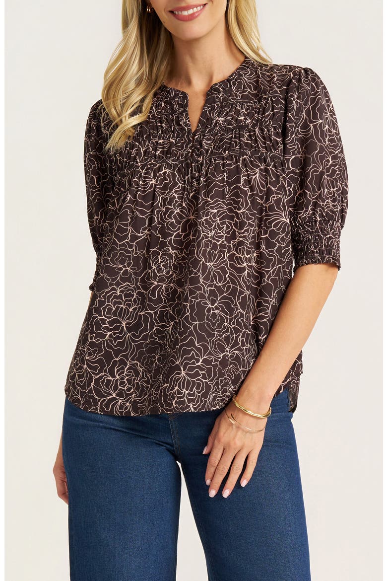 Tala Print Pleated Top, Main, color, ESPRESSO/ BLUSH