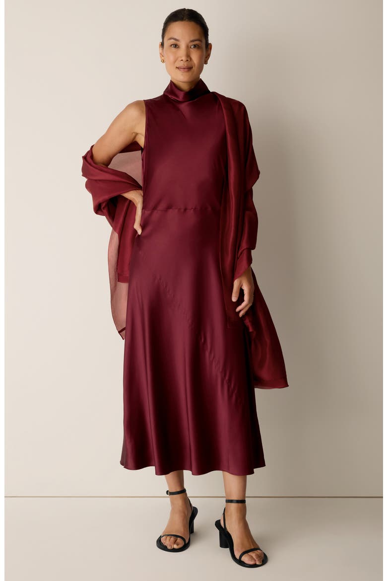 Stretch Silk Satin Cowl Neck Maxi Dress, Alternate, color, SUNDRIED TOMATO