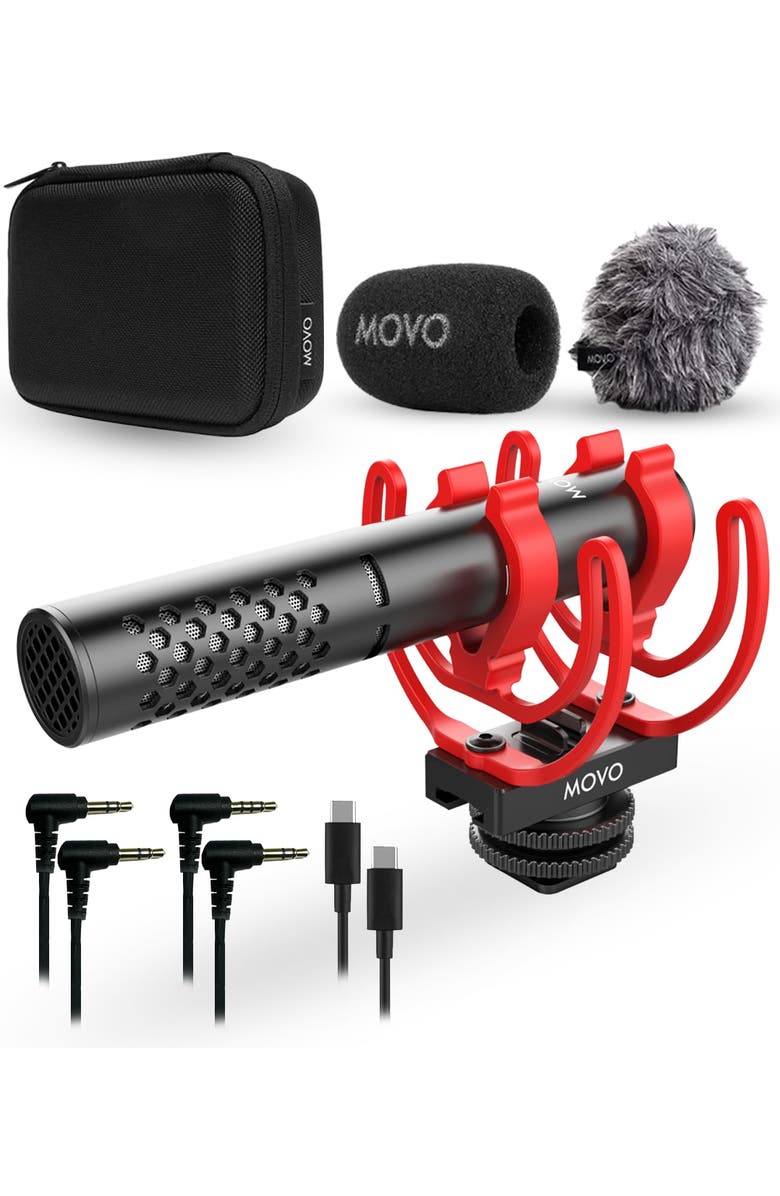 MOVO X1-Mini Video Shotgun Mic - Supercardioid 3.5mm/USB-C Analog/Digital Microphone for Cameras, Smartphones, Computers, Main, color, Black