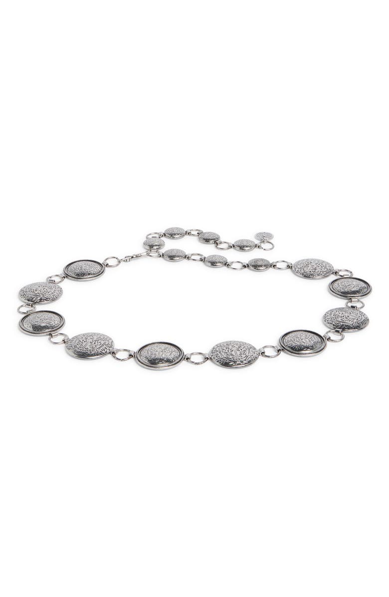Vince Camuto Etched Disc Belt, Main, color, Antique Silver