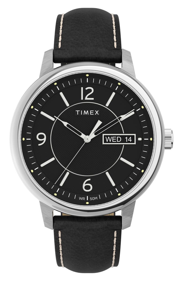 Timex<sup>®</sup> Chicago Leather Strap Watch, 45mm, Main, color,