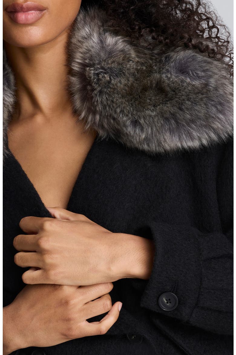 Cropped Peacoat with Removable Faux Fur Collar, Alternate, color, BLACK