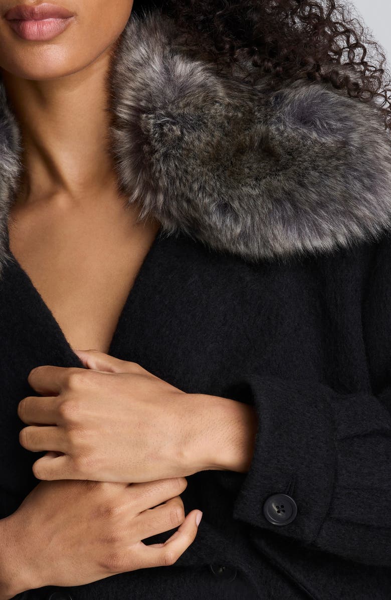 Kenneth Cole Cropped Peacoat with Removable Faux Fur Collar, Alternate, color, Black