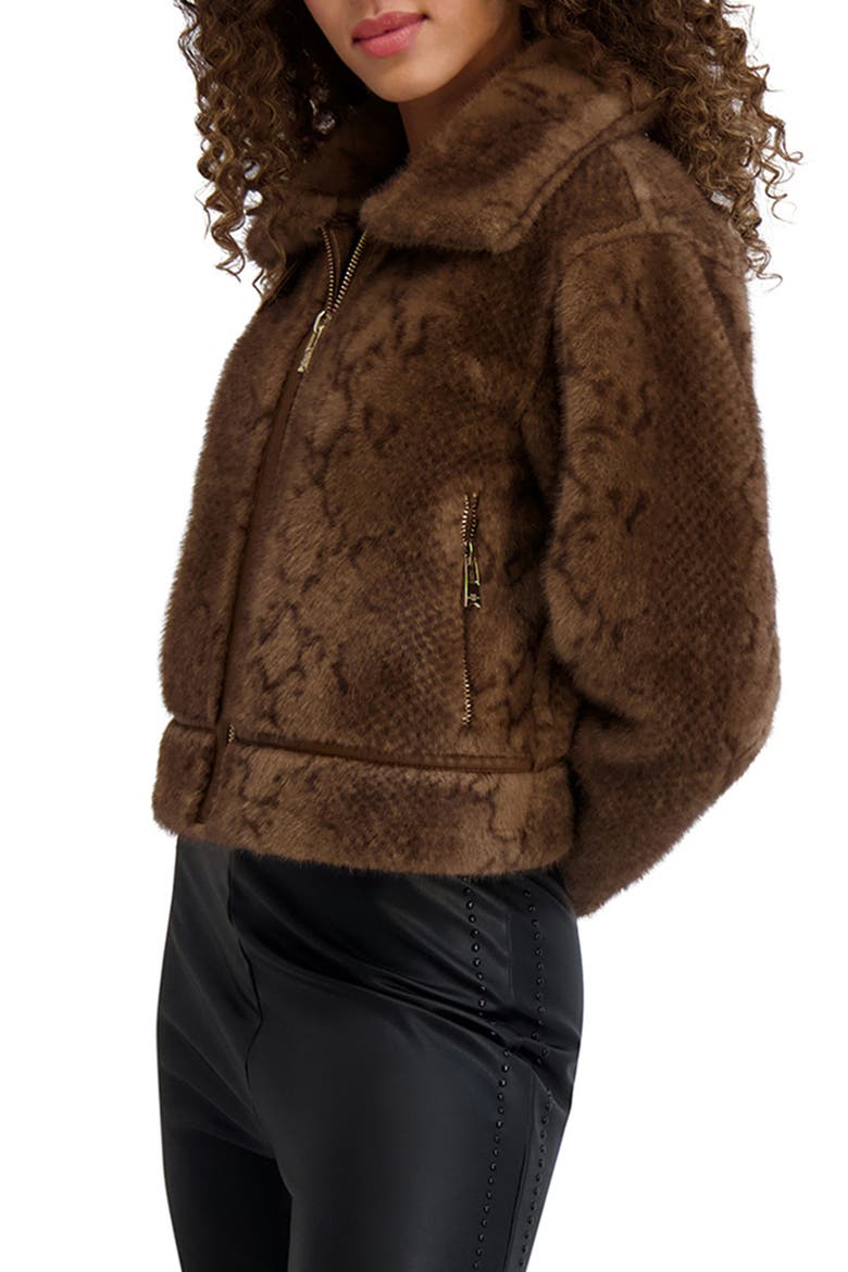 Python Print Faux Fur Jacket, Alternate, color, BROWN MULTI