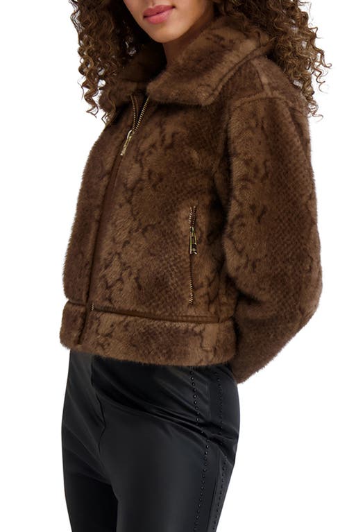 Karl Lagerfeld Python Print Faux Fur Jacket In Brown