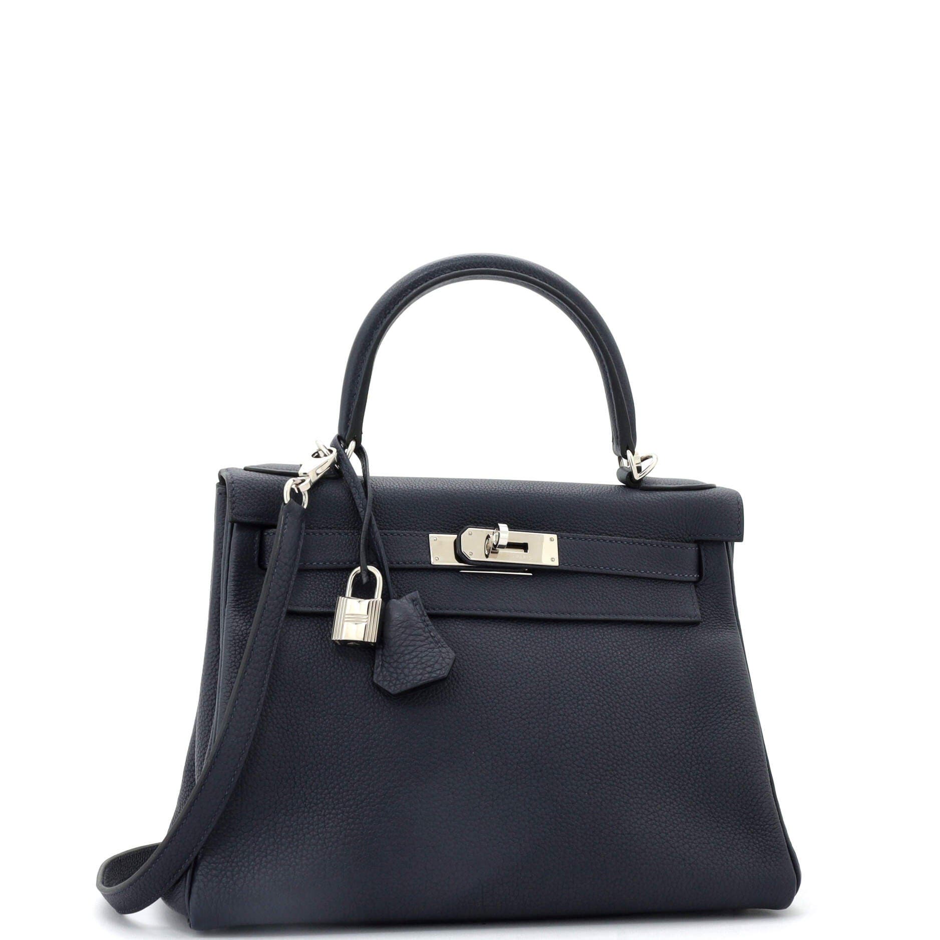 Pre-Owned Hermes Kelly Handbag Blue Togo with Palladium Hardware 28, Alternate, color, 