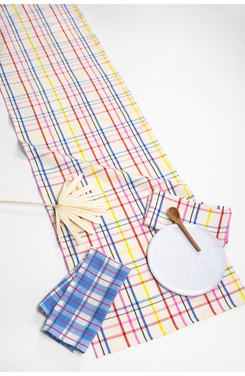 Archive New York Vera Plaid Handwoven Cotton Table Runner, Main, color, White