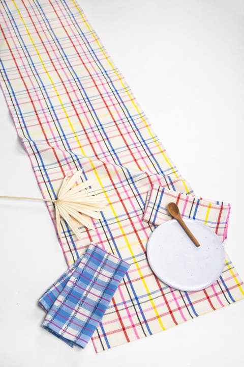 Vera Plaid Handwoven Cotton Table Runner