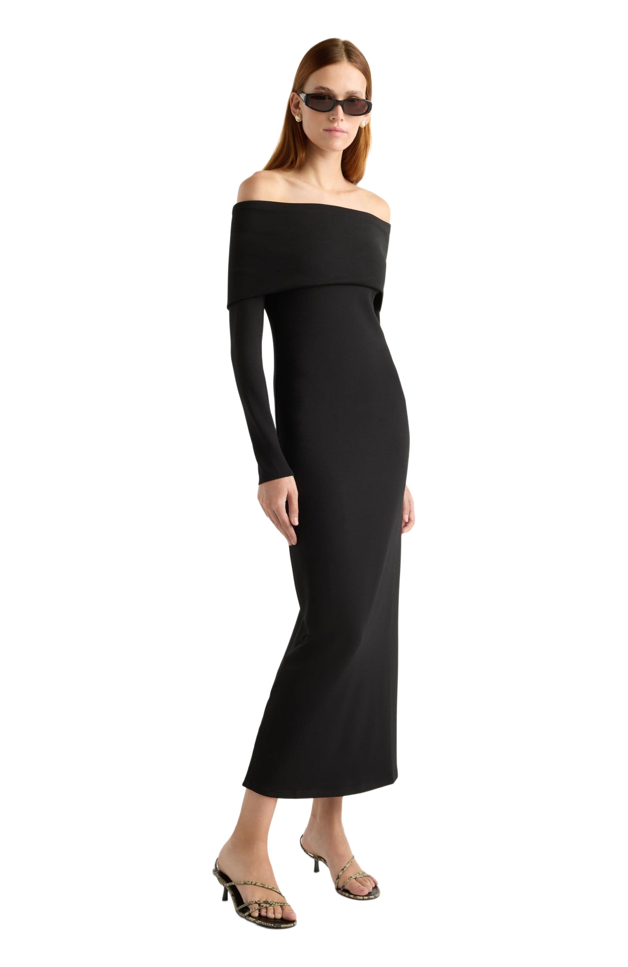 Modern Citizen Morgan Split Foldover Jersey Dress in Black 