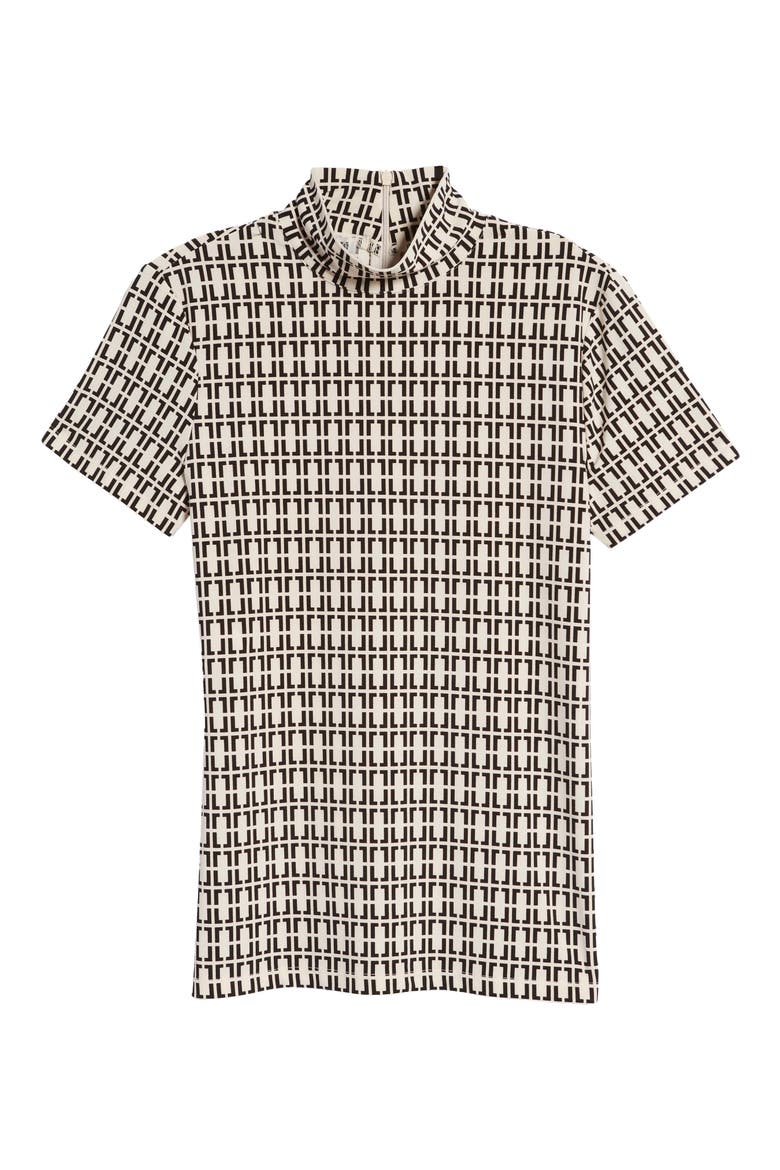 Geo Print Short Sleeve Mock Neck Top, Alternate, color, ANNE WHITE/ ANNE BLACK