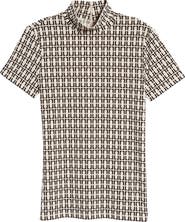 Anne Klein Geo Print Short Sleeve Mock Neck Top