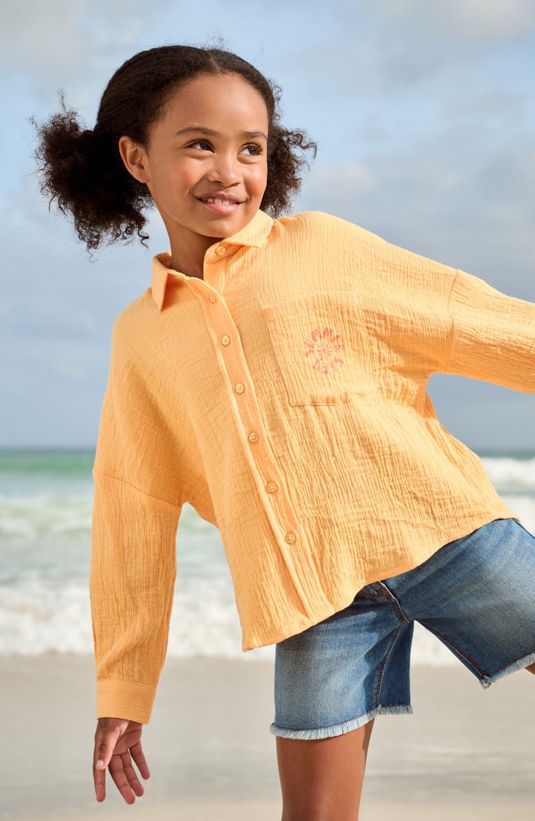 NEXT Kids' Summer Days Cotton Graphic Button-Up Shirt, Alternate, color, Orange