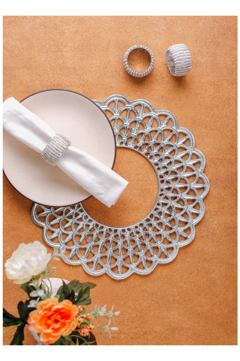 Scalloped Lattice Aluminum Charger, Alternate, color, SILVER