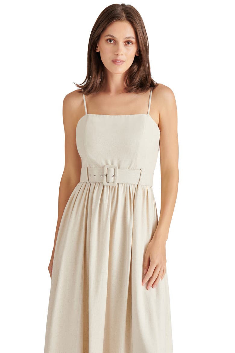 Napoli Belted Linen Blend Midi Dress, Alternate, color, NATURAL