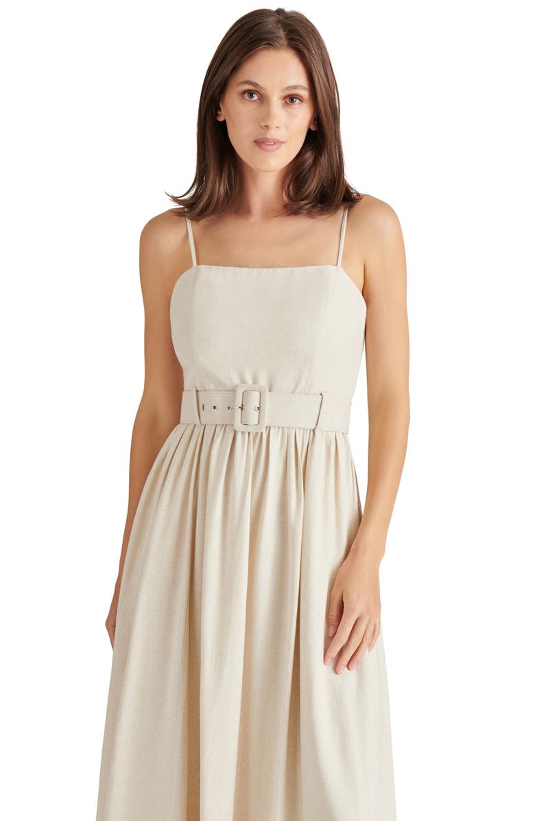 Steve Madden Napoli Belted Linen Blend Midi Dress, Alternate, color, Natural