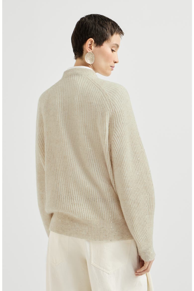 Mohair, cotton and wool Diamond yarn English rib sweater, Alternate, color, Ivory