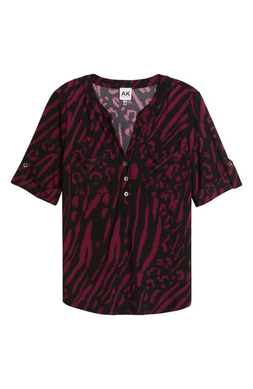 Ak Anne Klein Abstract Print Elbow Sleeve Top In Multi