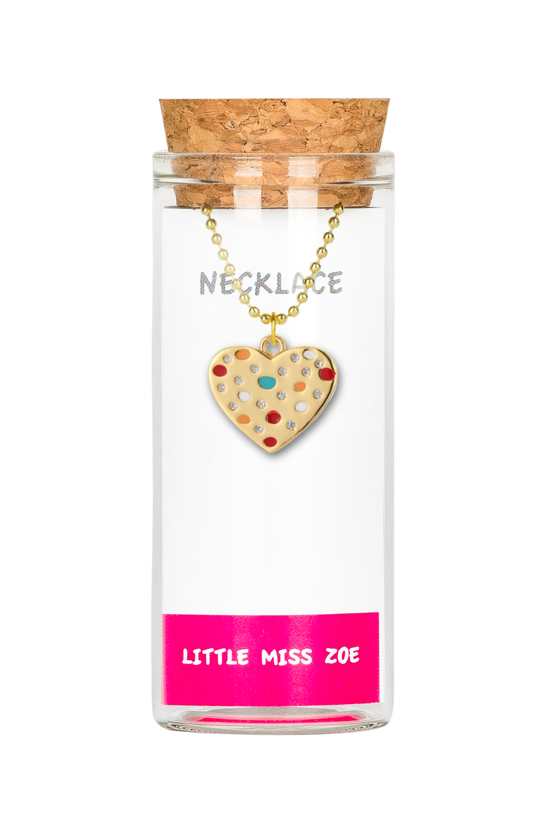 Dotted Heart Charm Necklace in Gift Bottle, Main, color, Gold
