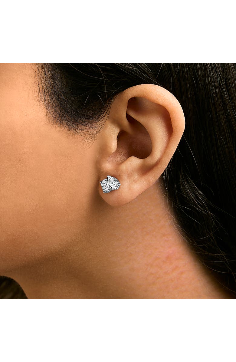 Haus of Brilliance 14K Gold 2.0 Cttw Emerald and Pear Toi et Moi Lab Grown Diamond Stud Earrings, Alternate, color, White