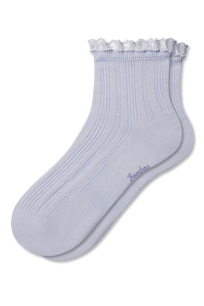 Lace Trim Cushioned Cotton Blend Rib Quarter Socks, Alternate, color, SAIL BLUE