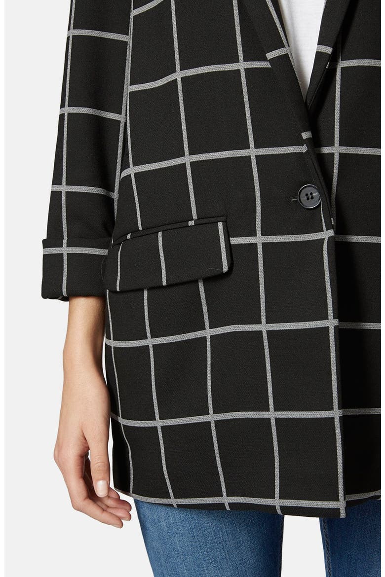 Windowpane Boyfriend Blazer, Alternate, color, BLACK