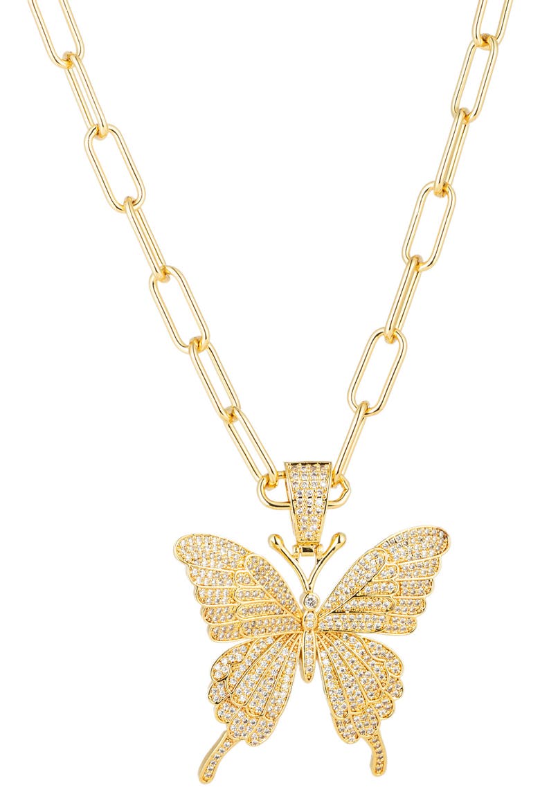 Nora Pave CZ Butterfly Pendant Necklace, Main, color, GOLD