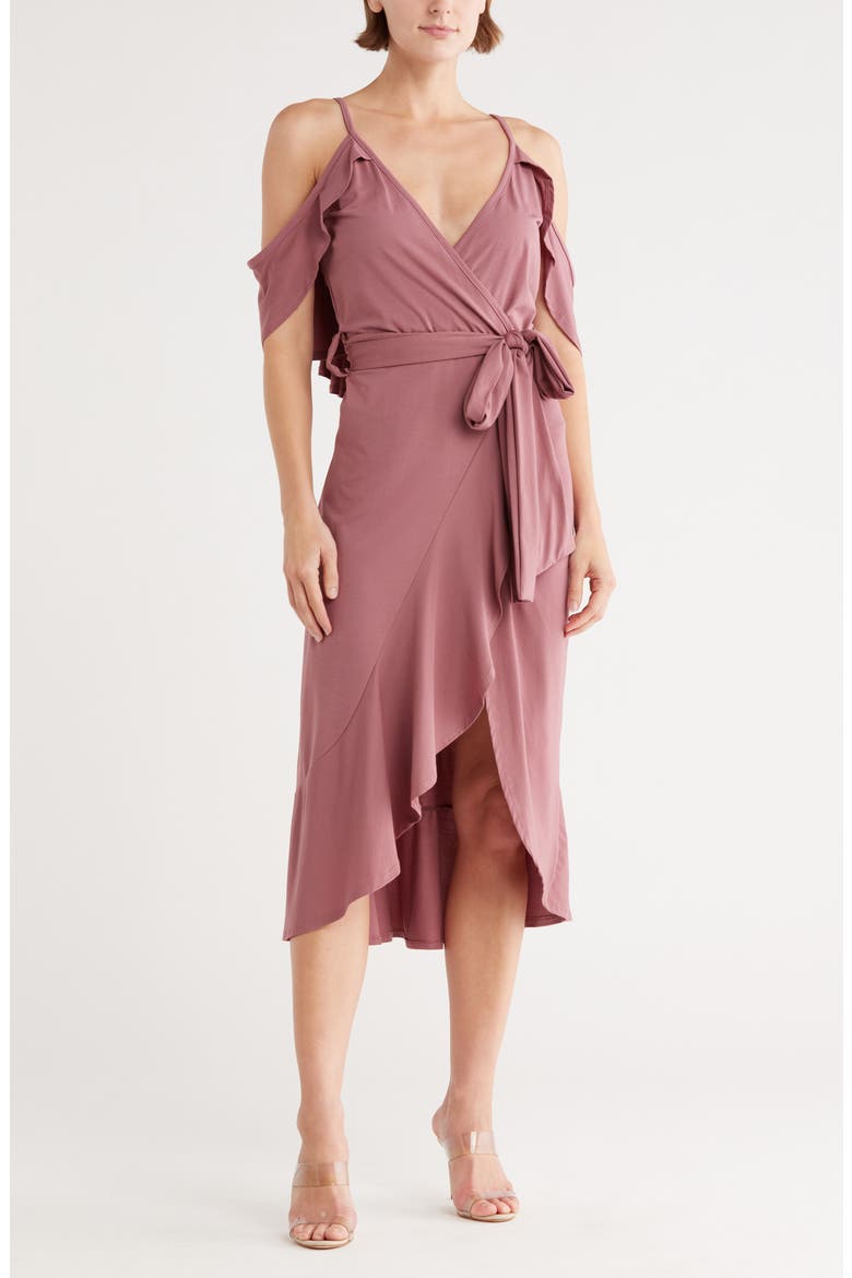 Cold Shoulder Wrap Dress, Main, color, DARK MAUVE PONTE