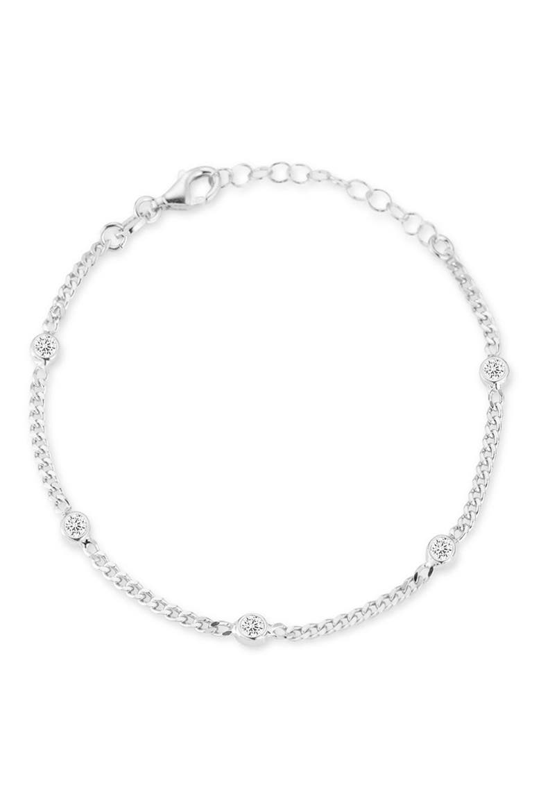 Cubic Zirconia Station Curb Chain Bracelet, Main, color, SILVER