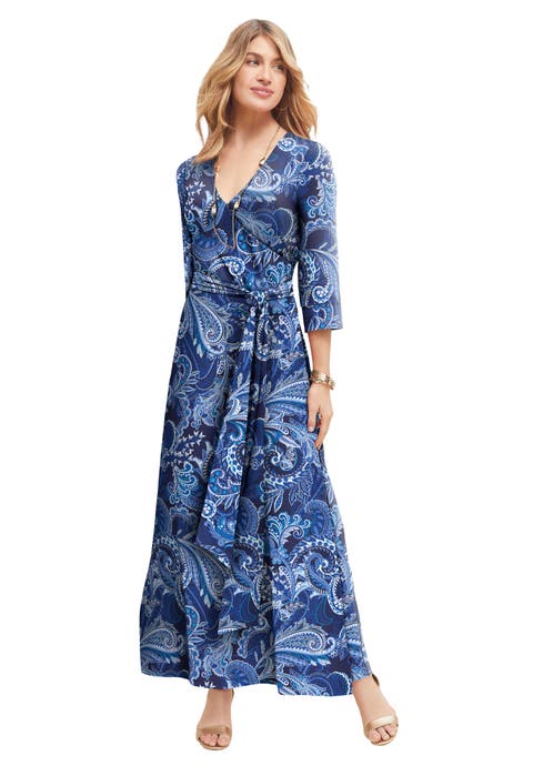 Stretch Knit Faux Wrap Maxi Dress (Plus Available)
