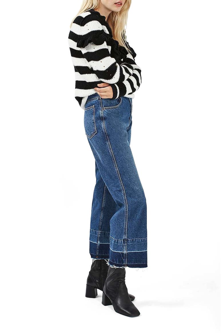 Humbug Stripe Ruffle Sweater, Alternate, color, BLACK MULTI
