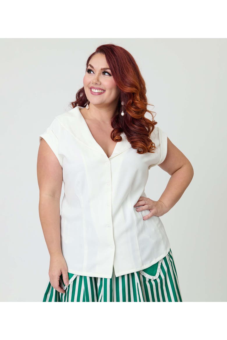 Plus Size 1960s Twill Sleeveless Blouse, Alternate, color, Solid White